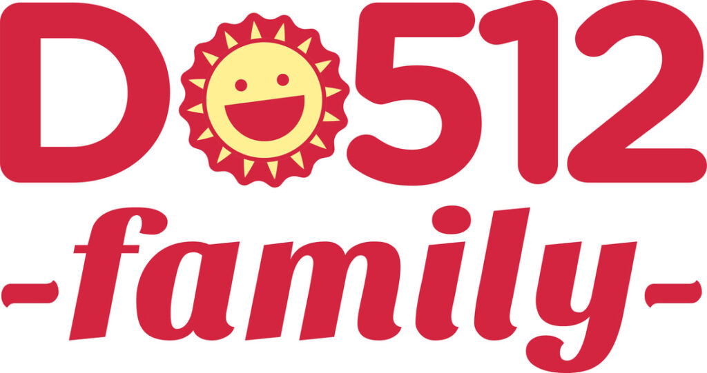 DO512 family logo in red with a sun, promoting youth and family volunteering Texas.