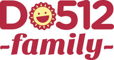 Red "DO512 family" logo with a sun smiley, promoting family and youth volunteering opportunities in Texas.