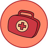 A red first aid kit and white cross symbolize youth volunteer programs in Texas.