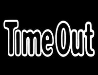 Bold white 'Time Out' text on black, promoting youth and family volunteering in Texas.