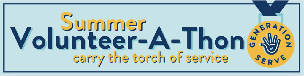 Banner promoting Summer Volunteer-A-Thon with medal, youth and family volunteering programs Texas.