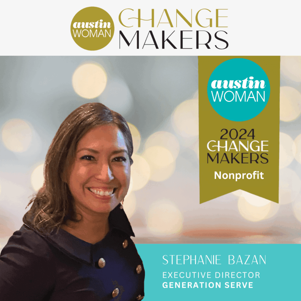 Stephanie Bazan, Generation Serve leader, honored for youth volunteer programs and family volunteering opportunities in Texas.