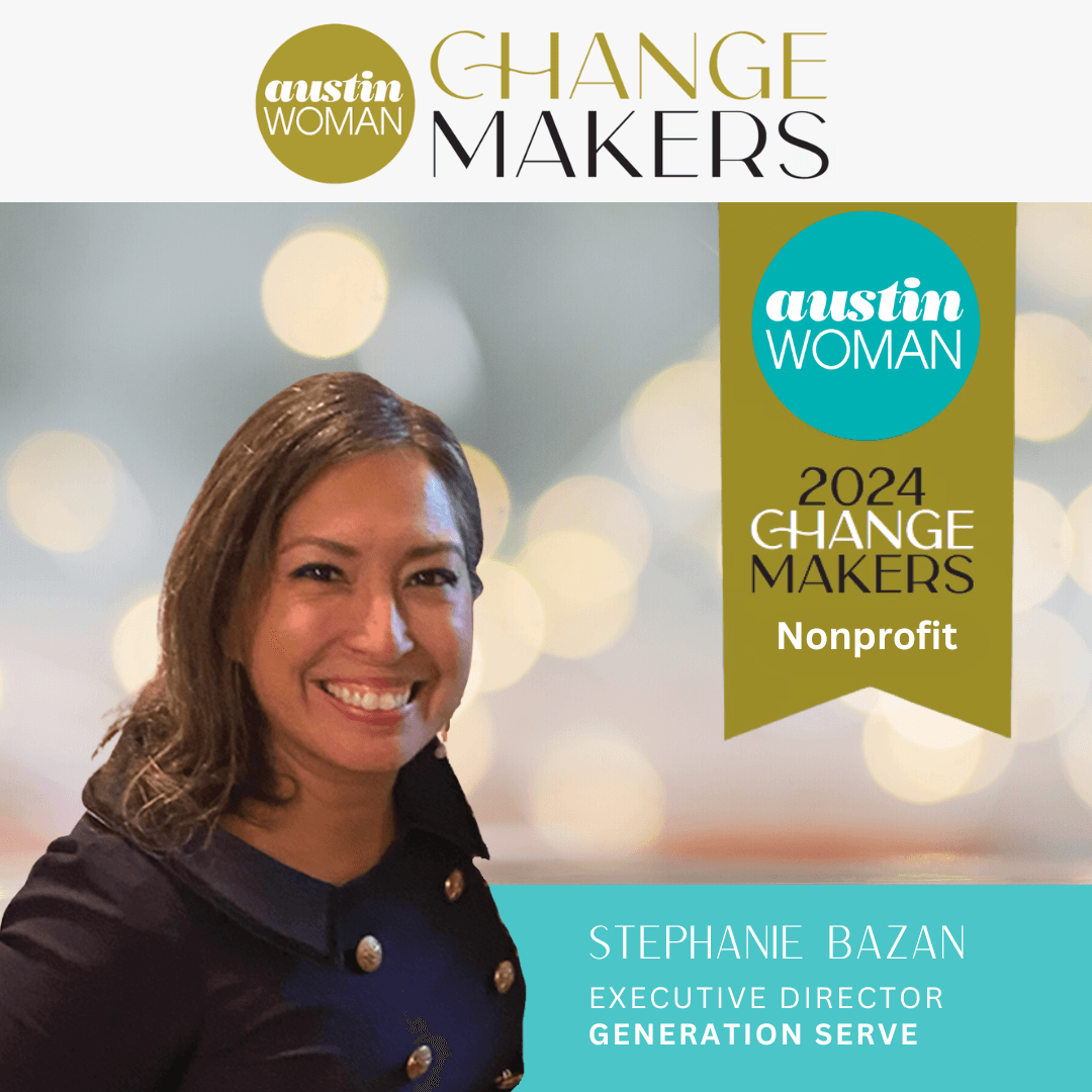 Stephanie Bazan, Generation Serve leader, honored for youth volunteer programs and family volunteering opportunities in Texas.