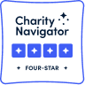 Charity Navigator Four-Star badge with four blue stars, symbolizing trusted youth and family volunteering programs in Texas.
